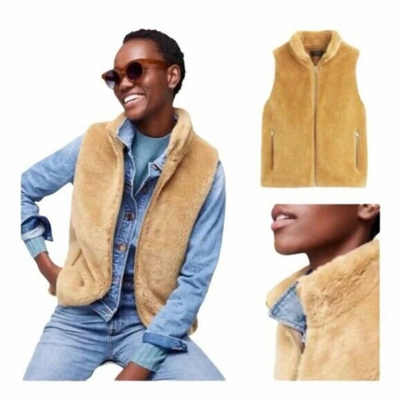 J.CREW Brown Faux Fur Full Zip Vest Size Medium